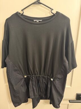 Adrianna Papell Black Short-Sleeve Cinch-Waist Top